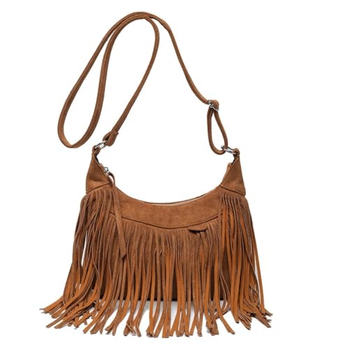 CHENXIAOHONG Bolsa feminina com franjas estilo boho, bolsa transversal e de ombro, pequena e leve, ideal para festas e uso casual(Castanho claro)