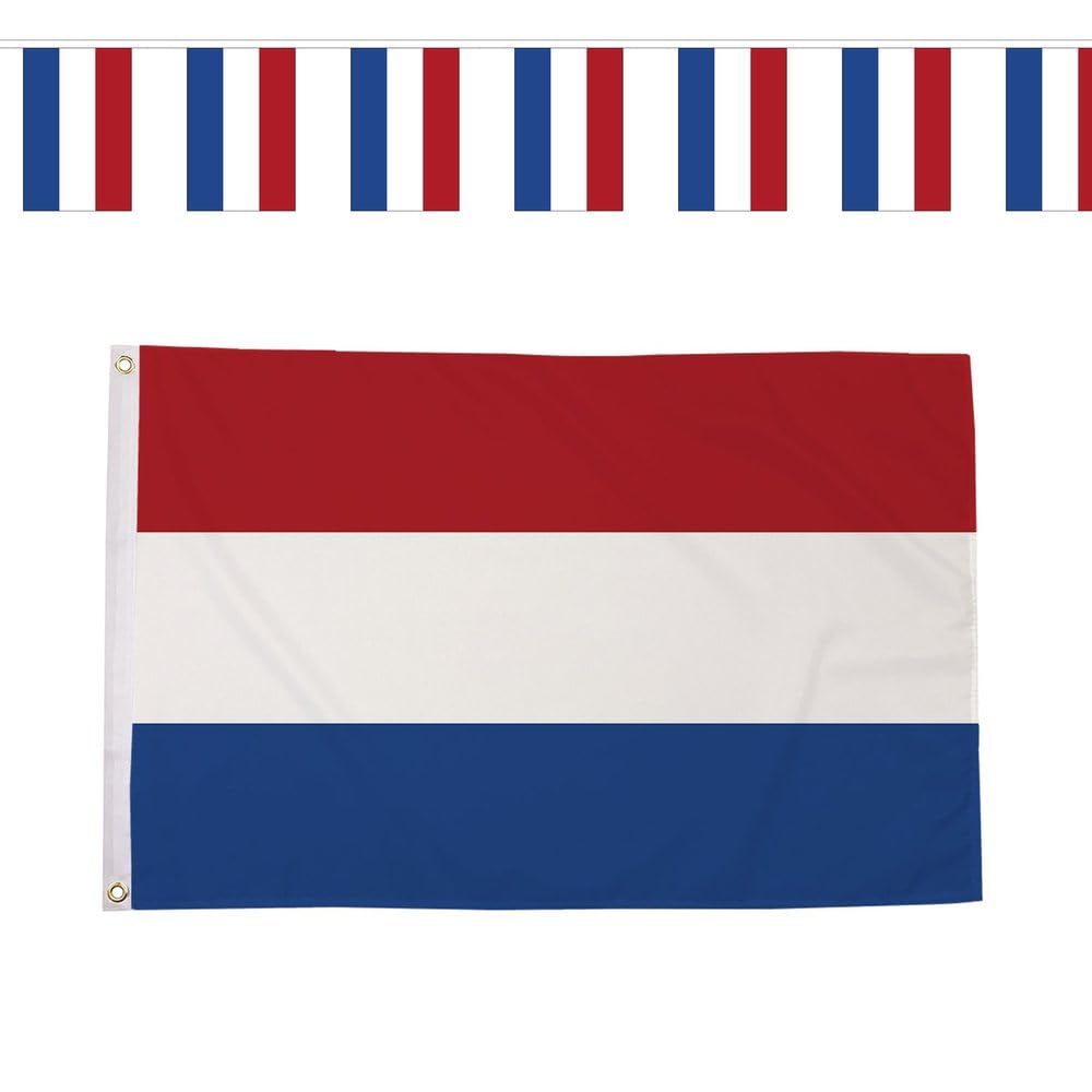 Flagtex Netherlands Oranje World Cup 2026 Large Team Bundle Includes 8ft x 5ft Premium Polyester Flag and 9m Rectangle Bunting Football Fan Pack Indoor Outdoor Decoration