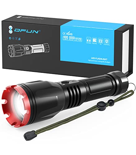 Qfun Zaklamp, led-zaklamp, USB-oplaadbaar, 10.000 lumen, tactische zaklampen, type C, IP67 waterdicht, 5 lichtmodi voor kamperen, wandelen, noodgevallen (met 26650 accu)