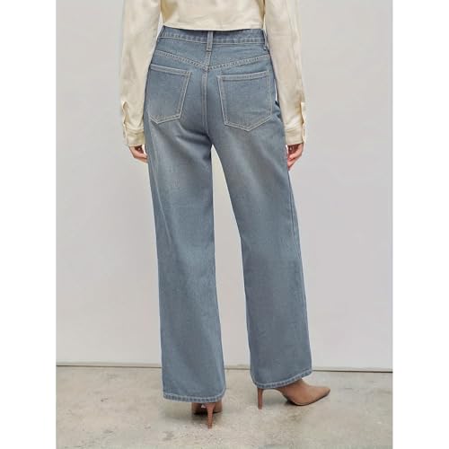 Women's Low Waisted Baggy Jeans Crossover Wide Straight Leg Denim Pants Lowrise Casual Loose Jean Trousers4