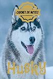  CARNET NOTES HUSKY: carnet de bord de votre animal de compagnie, photo chien de race husky, format 15,24 x 22,86 cm, 135 pages, idéal cadeau