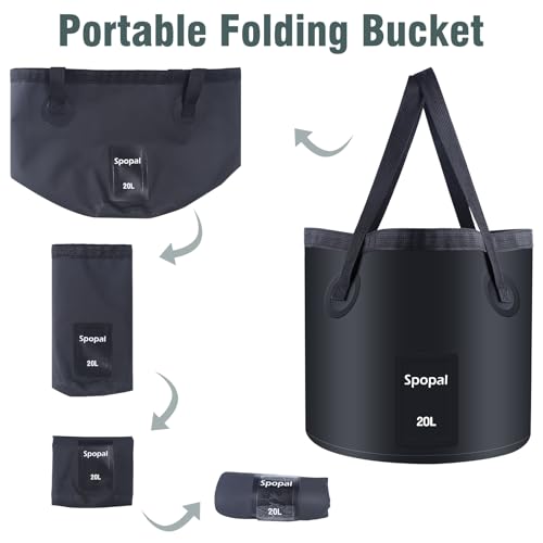 Spopal Portable Camping Shower, [10000mAh Rechargeable], 5-Speed with Collapsible Bucket with Handle 20L, IPX8 Waterproof, LED Display Camp Shower Pump, Perfect for Hiking, Travel, Cars & Pets by Spopal - Image 7