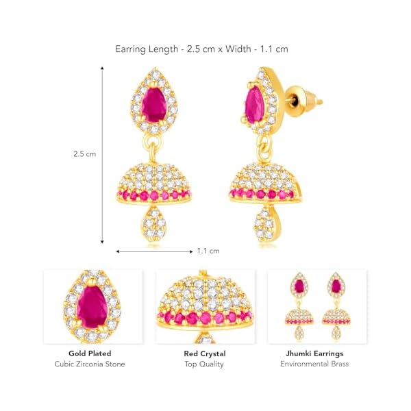 Peora Ethnic Gold Plated Cubic Zirconia Studded Jhumki Earrings Jewellery for Women & Girls - Image 4