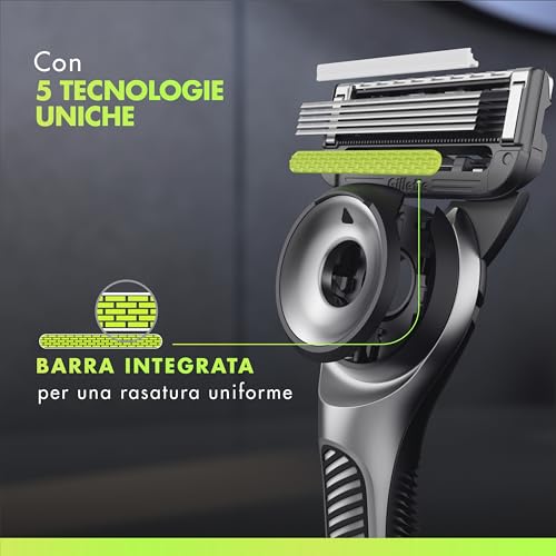 Gillette Labs Rasoio A Mano Libera Con Barra Esfoliante e Lamette di Ricambio, 1 Manico + 5 Lamette Gillette Labs Di Ricambio, Include Gancio Da Parete e Custodia Da Viaggio - Immagine 2