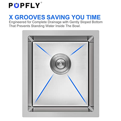 Popfly 15X17 Inch Bar Prep Sink, Undermount Kitchen Sink, Stainless Steel Single Bowl Kitchen Small Sink, Brushed #TOP4