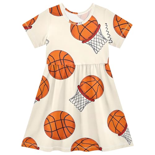 ALAZA Little Girl Dresses Short Sleeve Toddler Girls Dress Clothes Basketball 1 Fashion 2T