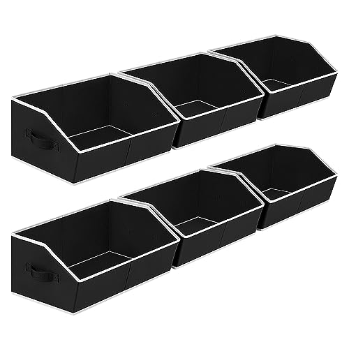 Image of Homsorout Cube Storage Bins - 6 Pack Trapezoid Storage Bins, Closet Organizers and Decorative Storage, Storage Baskets with Handle, Large Storage Basket for Home, Black