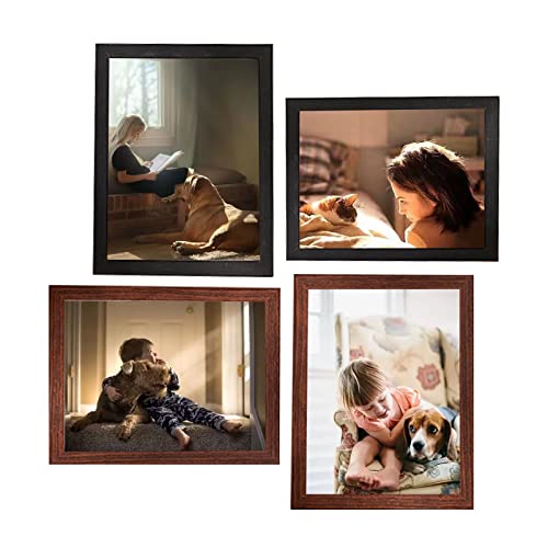 Jigspsyzh Bilderrahmen-4er Set 10X15 Schwarz und Kaffee Bilderrahmen Holz mit Plexiglasscheibe Collage Abnehmbar für Collagen, Portraits, Comics Cover