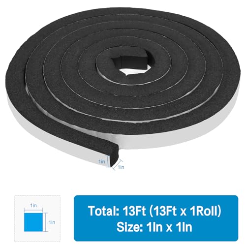 Image of DGSL Foam Weather Stripping, 1 inchx1 inch, 13Ft Door Window Seal Tape | Self Adhesive Weatherstrip AC Foam Tape for Window Gaps, Door Frame, Soundproof Insulation