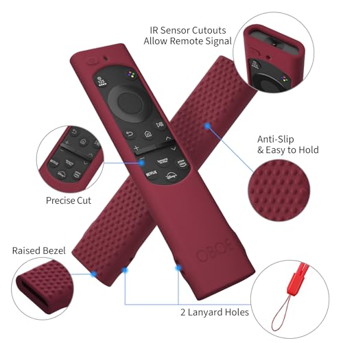 Image of OBOE Silicone TV Remote Cover for Samsung Remote BN59-01311, Wine Red | Compatible with Samsung QLED TV Remote, Half Wrap Protective Case, With Loop, Remote Not Included