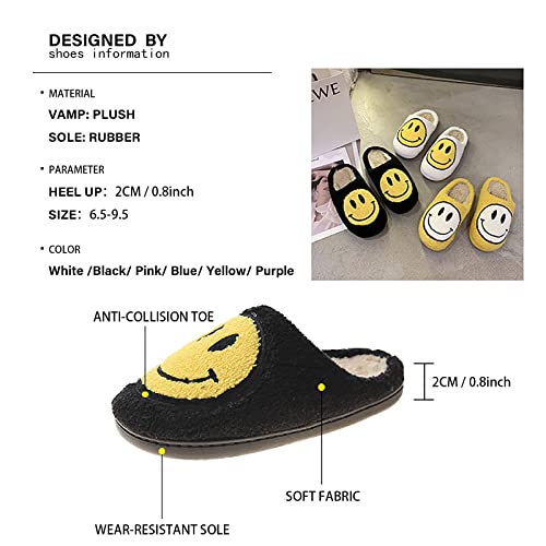 Women's Retro Smile Face Slippers, Soft Plush, Anti-Skid Sole, White, Size US 5-11/EU 36-433