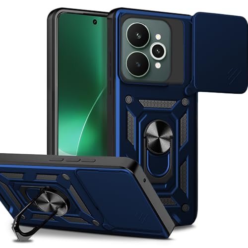 AESTMO Tough Armor Realme 15 5G Bumper Back Case Cover | Ring Holder & Sliding Camera Shield Cover | 360 Degree Protection Back Case Cover for Realme 15 5G (Blue)