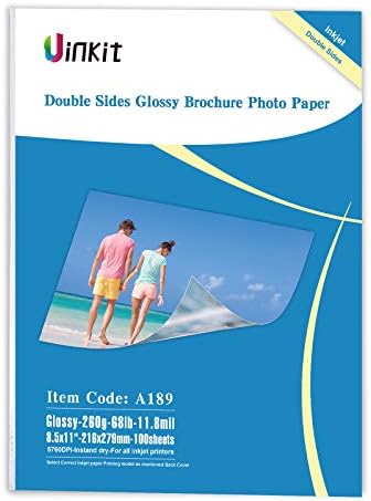 Uinkit Thick Photo Paper Glossy Double Sided 100 Sheets 8.5x11 Heavyweight 69lb 260gsm Inkjet Both Sides Printable 11.8mil A4 Letter size Flyer Bulk Pack 8.5 x 11 Card paper postcard postal A189