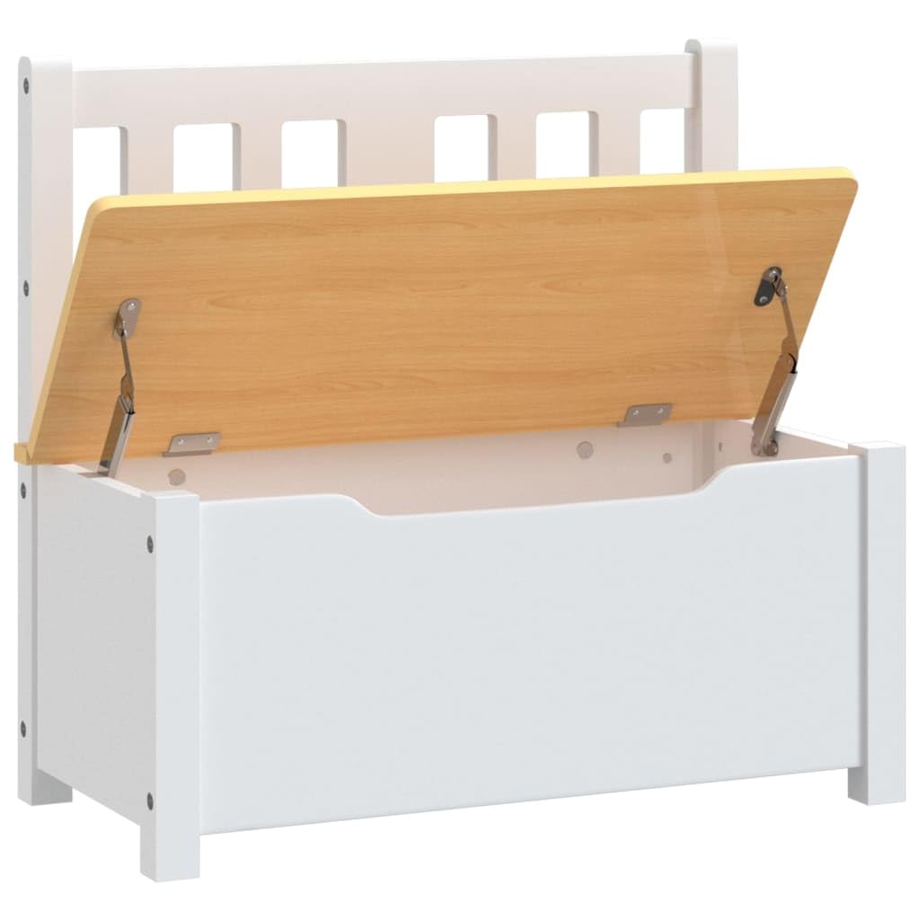 Banco infantil con espacio de almacenamiento MDF blanco y beige, 60 x 30 x 55 cm, muebles para habitación infantil, ahorro de espacio, con almacenamiento para juguetes, niños, niñas, recién