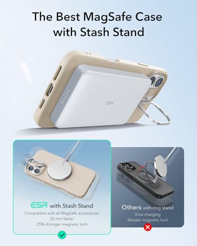 Image of ESR for iPhone 16 Case, Silicone Case with Stand, Compatible with, Military-Grade Protection, Built-in Camera Stash Stand, Magnetic Phone Case for iPhone 16, Cloud Series, Light Tan
