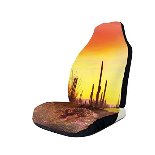 Preisvergleich Produktbild HHOWE Seat Covers Vehicle Protector Car Mat, Eve Sky In Barren Land with Cactus and Odd Weeds All Around The Dry Earth Photo,Fit Most Cars, Sedan, Truck, SUV,2pcs