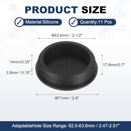 Image of MECCANIXITY 11pcs T-Shaped Silicone Plugs 63.6mm 2-1 /2 Inch Dia Snap in Plug Hole Seal Cover Round Rubber Stopper for 62.5-63.6mm Holes Kitchen Rubber Bulkheads Waterproof Sealing, Black