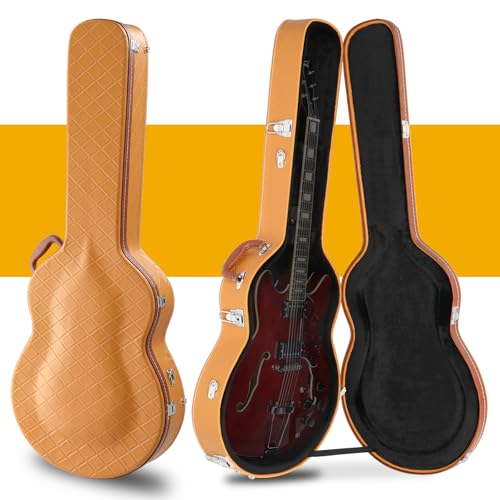 Ktaxon Electric Guitar Hard Case, Wooden Hard-Shell 42-Inch Protective Carrying Case for 335-Style Semi-Hollow & Hollowbody Guitar with Lock Latch Padding, Yellow