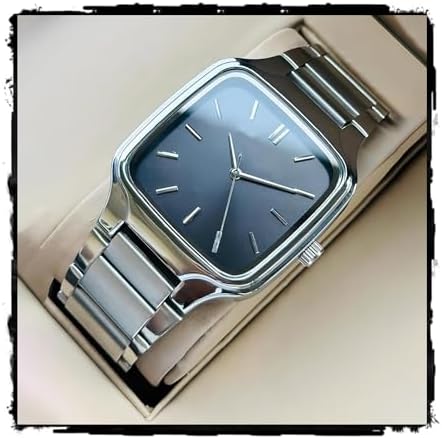 styledose Minimalist Eddy Square Dial Men's Watch with Stainless Steel Strap, Analog Watch Display with Slim Case Design Wrist Watch for Men (Black)