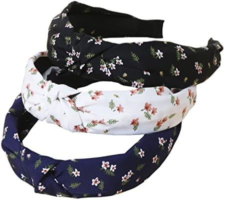 scicent Hairbands Women 3 Pieces Wide Plain Print Headbands Fashion Knot Head Band Elastic Hair Band for Girls (Black, Beige, Cameo Brown) - 014