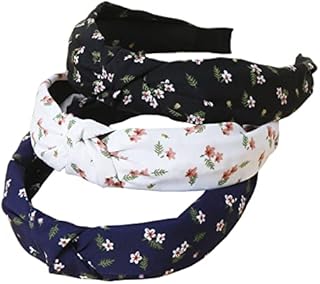 scicent Hairbands Women 3 Pieces Wide Plain Print Headbands Fashion Knot Head Band Elastic Hair Band for Girls (Black, Beige, Cameo Brown) - 014