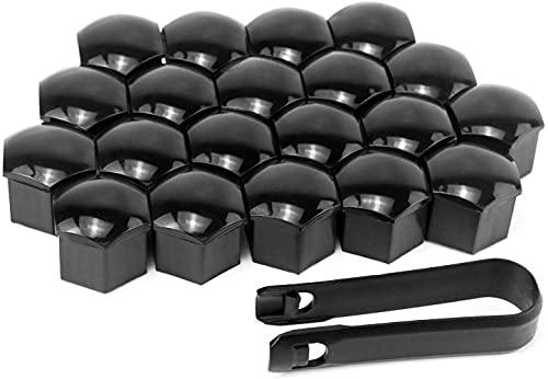 GUUZI 20 Piezas Tapas de Tuercas de Rueda para Tornillos de 21mm, Cubiertas de Tuercas de Neumáticos Hexagonales Universales, Tapas de Tornillos con Herramienta de Extracción (Negro)