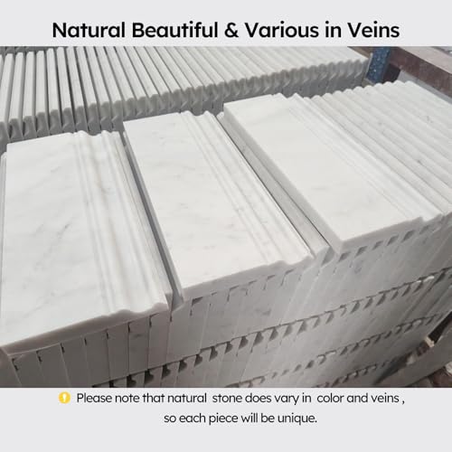 Diflart 4-Pack Carrara White Marble Baseboard Trim Molding, 5x12 Inch, Polished, Marble Wall Skirting Base Trim Moulding for Shower Bathroom Wall Kitchen Backsplash by Diflart - Image 8