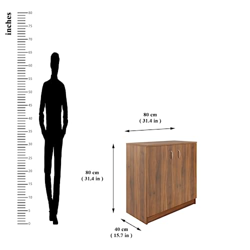 Image of VIKI | Shoe Rack with Doors, Shoe Storage,Shoe Cabinet for Hallway, Organizer Unit for Entryway, Width 80cms, Brussel Walnut Colour | 1 Year Warranty