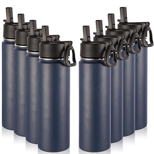 Image of Volhoply Insulated Water Bottles with Straw Bulk 8 Pack, 22 oz Stainless Steel Sports Bottle with Handle Lid,Double Walled Metal Travel Water Cups with Wide Mouth, Reusable Water Flask(Navy,8 Set)