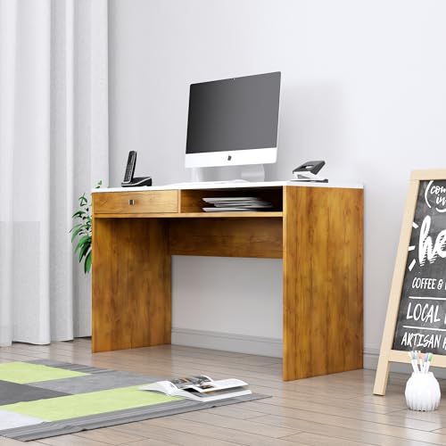 Image of Bniture Wooden Study Table for Home | Engineered Wood Study Table with Storage Shelf & Drawer | Multi Purpose Computer Desk for Writing & Study | Laptop Table for Study Room, Giant Wood & Frosty White