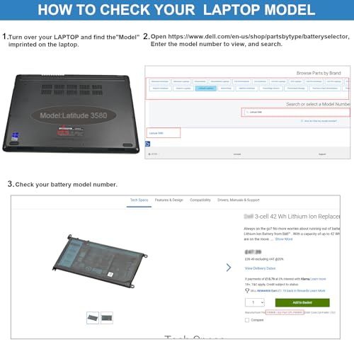 Image of WDX0R Laptop Battery for dell Inspiron 15 7579 7569 5578 5565 5567 5568 5570 5775 5579 7560 7570 13 5378 5368 7375 7368 7378 17 5765 5767 5770 Series P69G001 P58F P58F001 P75F P66F P69G 3CRH3