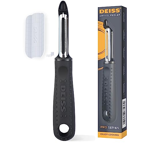 Deiss PRO   Pelador giratorio de verduras – Pelador afilado de acero inoxidable con agarre fácil antideslizante, pelador de patatas para cocina, frutas, zanahorias, manzanas, verduras, kiwi, duradero