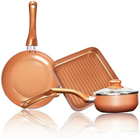 KUTIME 4pcs Cookware Set | Ceramic Nonstick Coating Casserole, Milk Pot and Frying Pans Set | Copper Aluminum Pan | Suitable for Induction, 1 Year Warranty