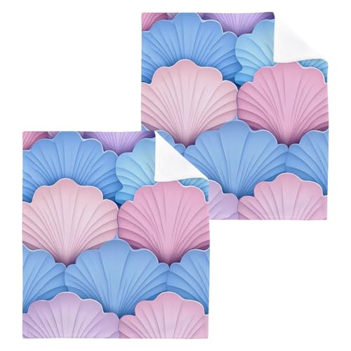 PaChyLuu 2 Pack Overlapping Scallop Shapes Cotton Washcloths Highly Absorbent Face Cloth Reusable Body Towels, Gentle for Sensitive Skin, 12 x 12 Inch