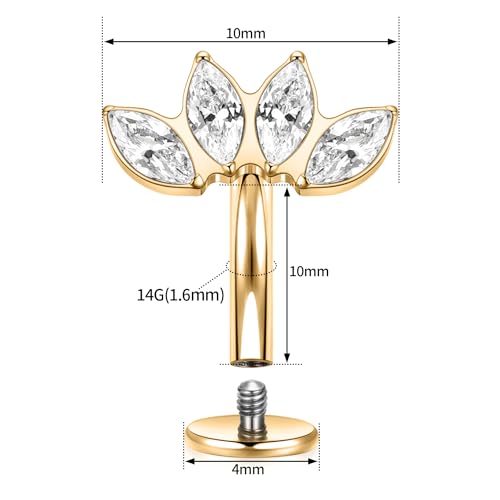 PEAKLINK G23 Titanium Belly Button Jewelry - 14G Flat Bottom Floating Curved Barbell Navel Ring - 8/10/12/14mm Piercing for Women3