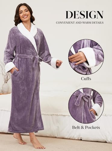 Image of Hellomamma Long Bath Robe for Womens Plush Soft Fleece Bathrobes Nightgown Ladies Pajamas Sleepwear Housecoat