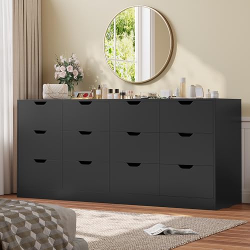HAUOMS 12 Drawer Dresser for Bedroom, Large Black Chest of Drawers for Bedroom,Long Modern Dressers...