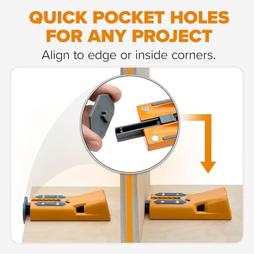 Image of BORA Pro Compact Metal Pocket Hole Jig & 50pc Screw Set, Auto Adjusting Drill Guide, Durable Pocket Hole Jig Kit for Woodworking & Tight Spaces - For Materials 1 /2 inch to 1 1 /2 inch Thick