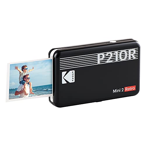 Kodak Mini 2 Retro 2.1x3.4” Portable Instant Photo Printer, Wireless Connection, Compatible with iOS, Android & Bluetooth, Real Photo, 4Pass Technology & Lamination Process, Premium Quality- Black