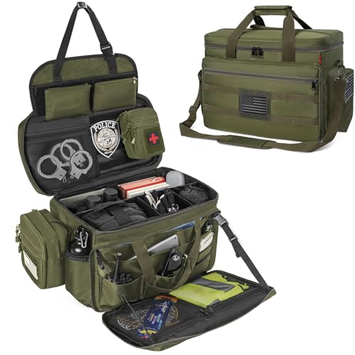 Image of Patrol Bag Law Enforcement, Police Gear Bag Car Front Seat Organizer for Police with Laptop Layer and Cup Holders, MOLLE System, Fits Vehicle Passenger Seat, Army Green