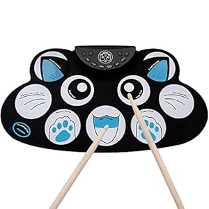 Elektronisch Drumstel Elektronische drumset, roll-up drum cartoon kat speelgoed leren draagbare pedaal pad voor Kinderen…