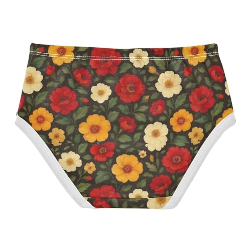 Joisal Cotton Toddler Underwear Floral Vintage Red Yellow Beige Floral Panties Little Girl Durable Kids Undies Briefs 2t2