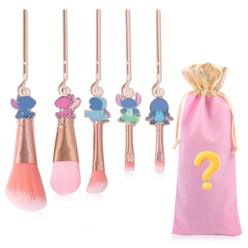 Cute Cartoon Girl-Themed 5-Piece Makeup Brush Set Premium Synthetic Bristles for Foundation Blending Face Powder Blush Concealer & Eye Shadow