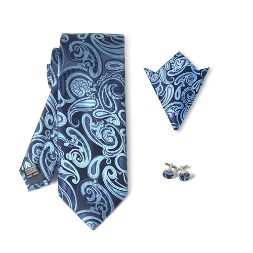 Image of Men's Tie Set with Pocket Square and Cufflinks | 100% microfiber; tie 59 x 3.15 in; square 10 x 10 in; gift box included
