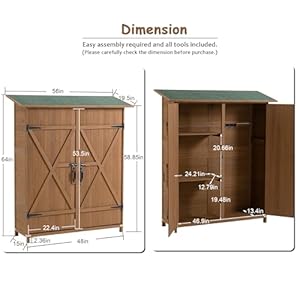 Ball cast 64 fir wood outdoor storage shed with lockable door and detachable shelvesweatherproof tool shed wpitch roofshelter house for pool supplies lawn maintenance equipmentyellow brown  urban country home decor