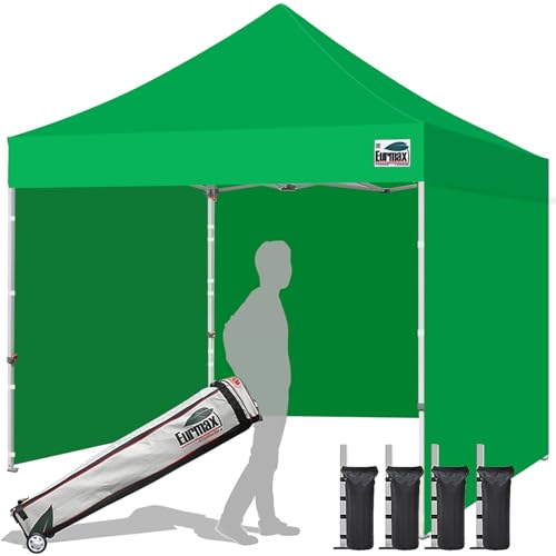 Image of Eurmax USA 10x10 Pop Up Canopy Tent,Commercial Tent with Patented No-Tip Rolling Bag,4 Zippered Removable Walls,UV & Water Resistant Canopy Top,Heavy Duty Outdoor Gazebo,Instant Shelter(Kelly Green)