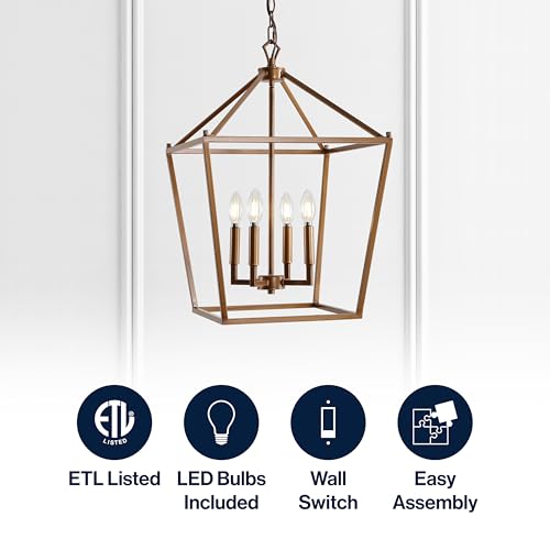 Image of JONATHAN Y Pagoda 4-Light Pendant 16 inch Cage, Antique Gold