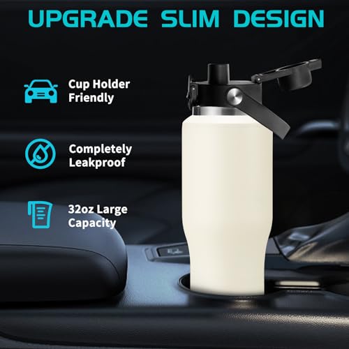 Image of 32 /40 OZ Water Bottle with Carrying Case, Stainless Steel Insulated Bottle with Lid and Straw, Double Wall Vacuum Thermal Cup Fit in Car Cup Holder for Travel Drive