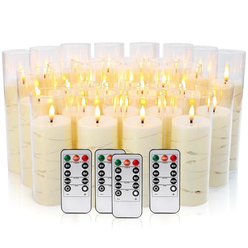 Image of 24 Pack Acrylic Flameless Candles,with Embedded Star String, Battery Operated Candles Flickering LED Pillar Candles with Remote Control and Timer, Ideal for Indoor /Outdoor Decor,Wedding,BBQ and Gift.