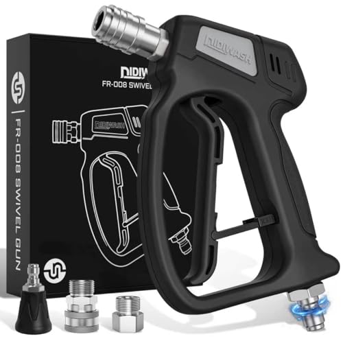 Image of Swivel Pressure Washer Gun with Smoooth Rotate 3 /8 inch Plug,4500PSI Short Power Washer Gun with 1 /4 inch Socket Adapted to Foam Cannon,Pressure Washer Handle Include Spray Nozzle Hose Connector